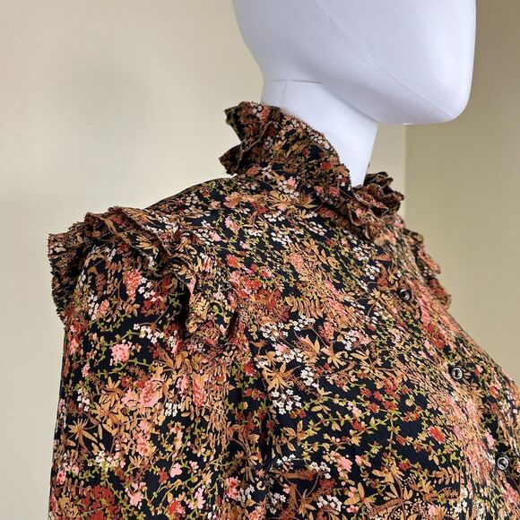 Vintage Norma Walter Women's Size 4 Floral Crepe Silk Ruffle Midi Dress Peasant - Picture 12 of 14
